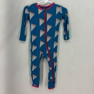 Kickee pants baby one piece bamboo pajamas 12-18 months pizza print blue